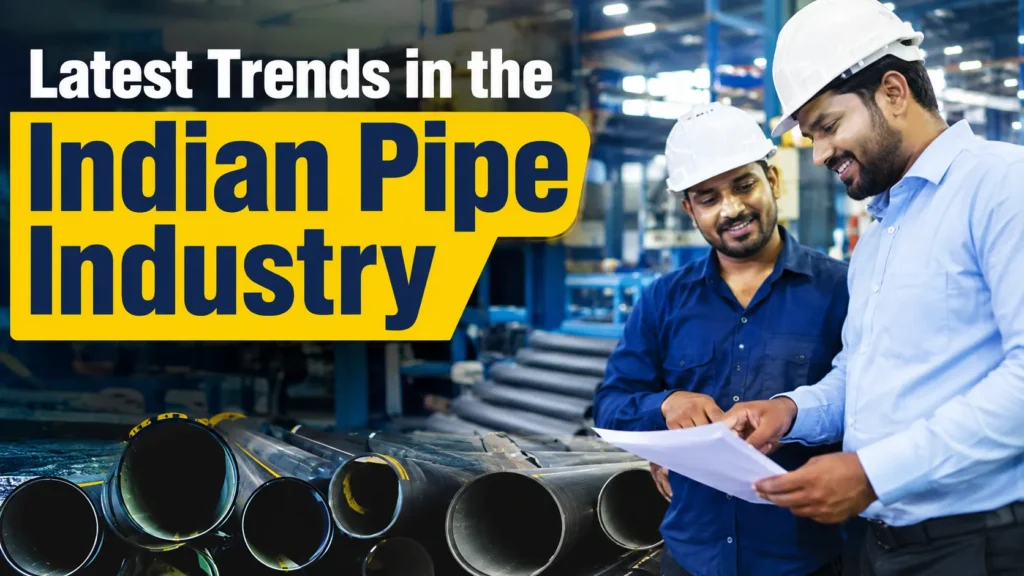 Latest trends in the Indian HDPE Pipe industry with engineers inspecting modern HDPE, PVC, irrigation, sprinkler, suction, and plastic pipe manufacturing.