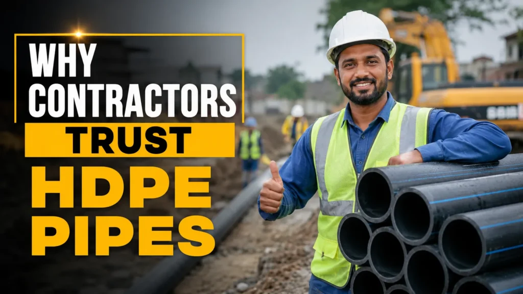 Professional contractor inspecting HDPE Pipe at a construction site supplied by a trusted HDPE Pipe Manufacturer in Indore for irrigation and infrastructure projects.