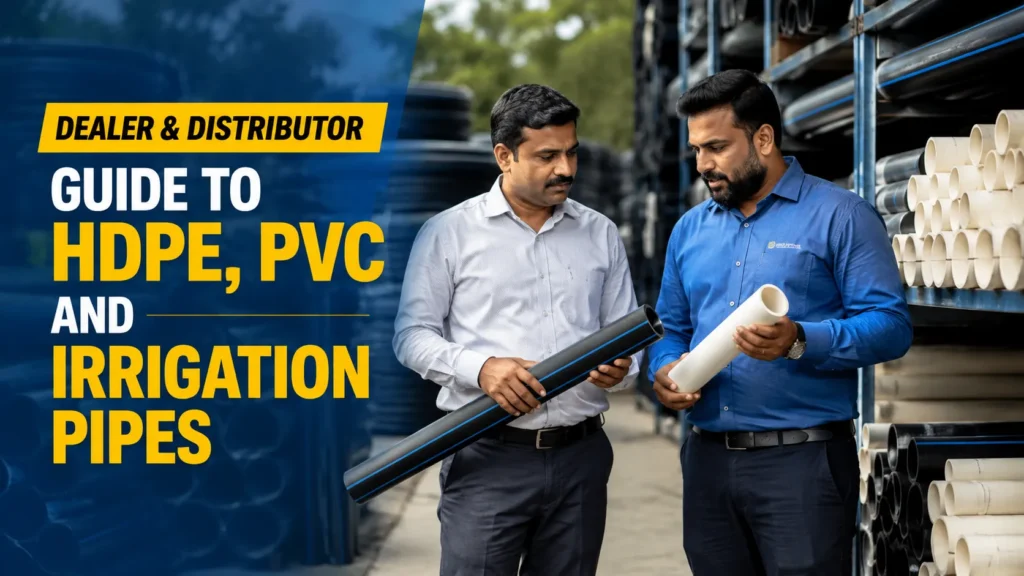 Dealer & Distributor guide featuring HDPE, PVC and irrigation pipes with pipe dealers, suppliers and manufacturers in Indore, including sprinkler, suction, garden and high density pipes