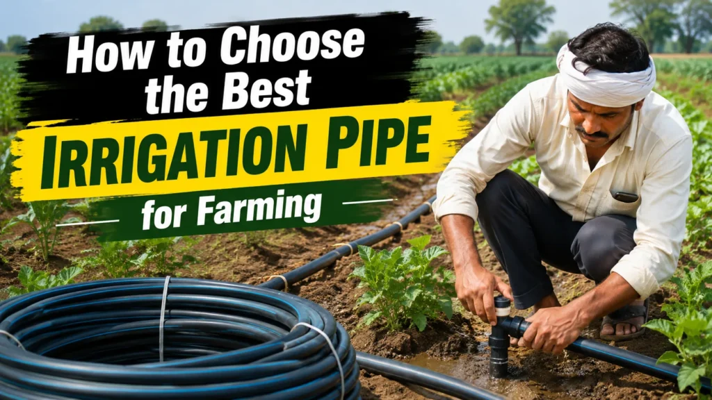 Irrigation Pipe for farming with a farmer installing HDPE irrigation pipe in an agricultural field in Indore