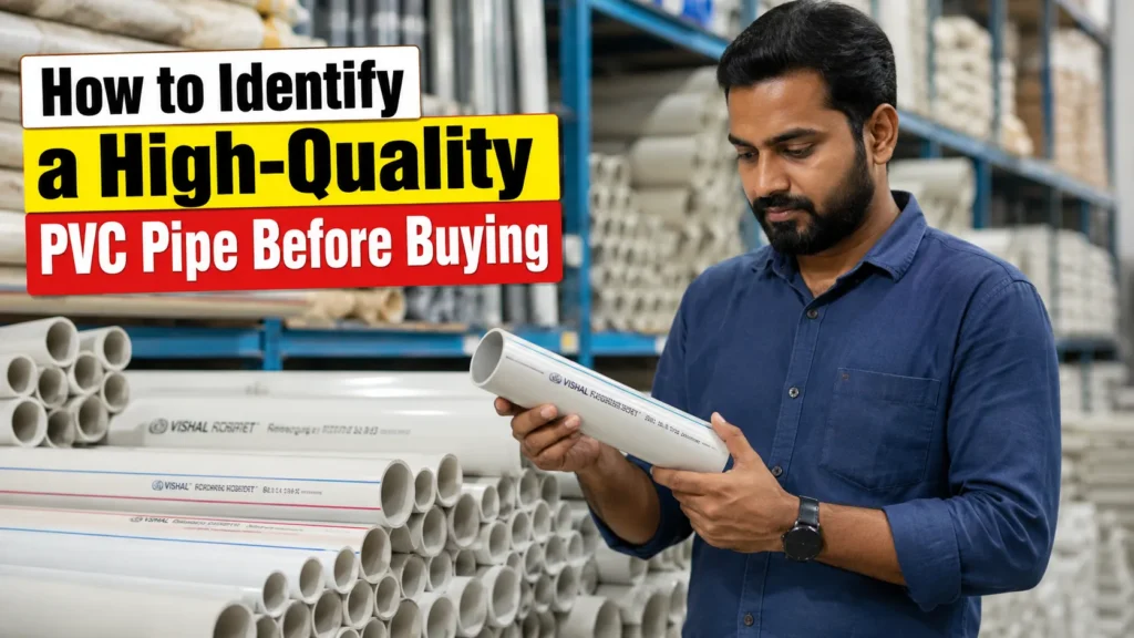 Realistic inspection of a PVC Pipe by an expert at a PVC Pipe Manufacturer in Indore, showcasing premium-quality pipes for water supply and irrigation.