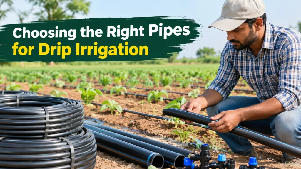 Drip Irrigation using quality pipes with farmer in field, featuring HDPE Pipe Manufacturer in Indore and irrigation pipe solutions
