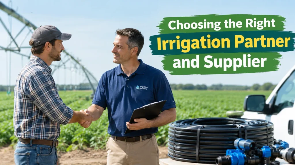 Farmer choosing an irrigation supplier with sprinkler pipes and HDPE pipe fittings for effective Crop Irrigation Methods in Indore.